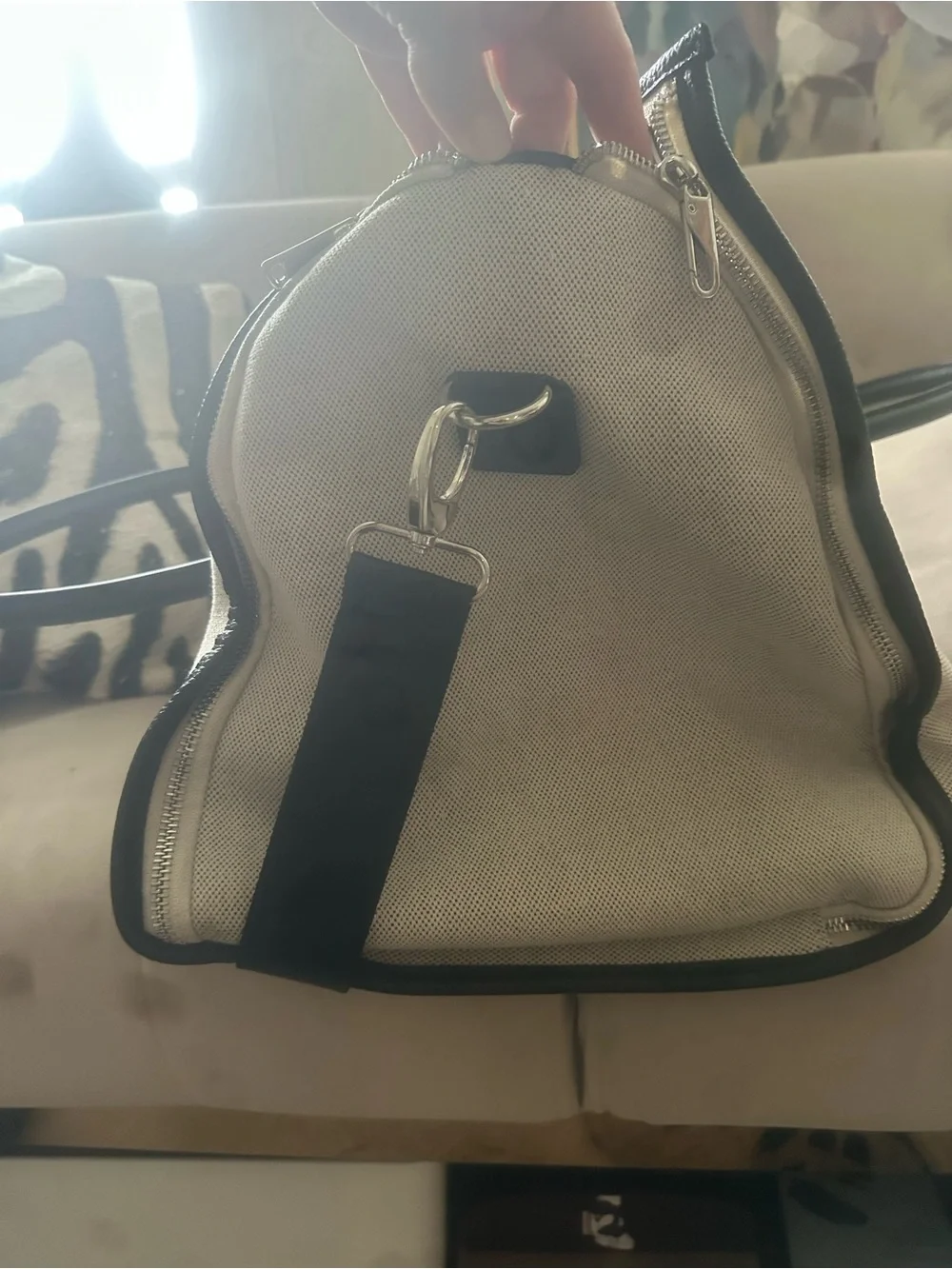 Beige Canvas Duffel Bag with Black Trim - Travel Weekender